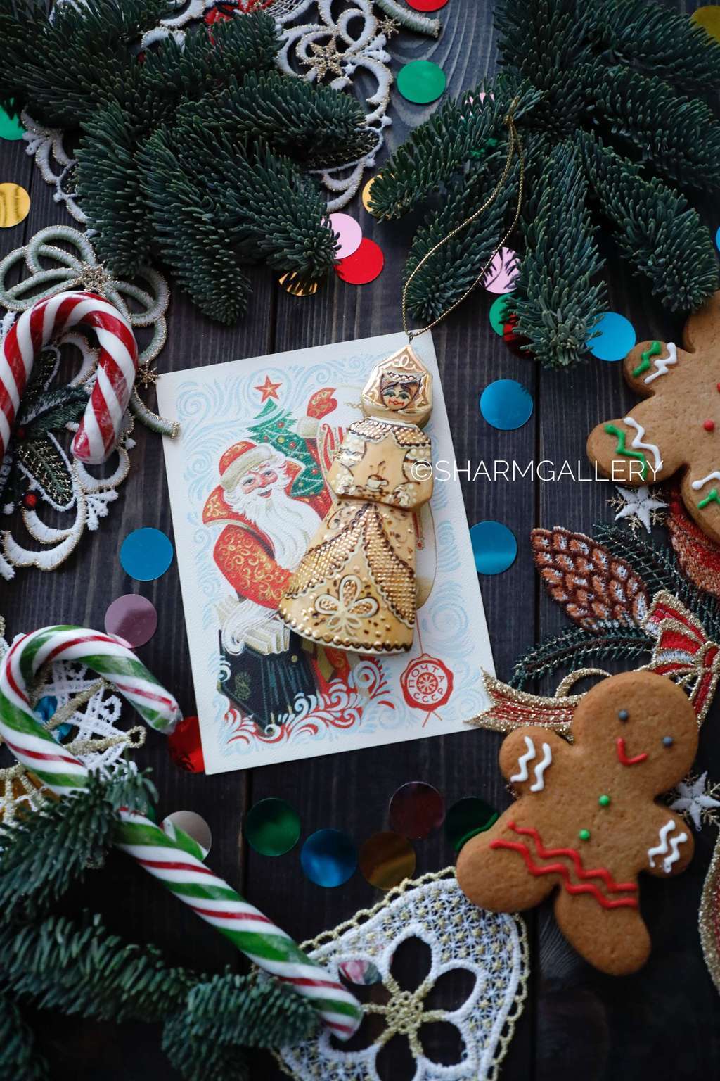 Русская красавица. Винтажная елочная игрушка, дерево, СССР.