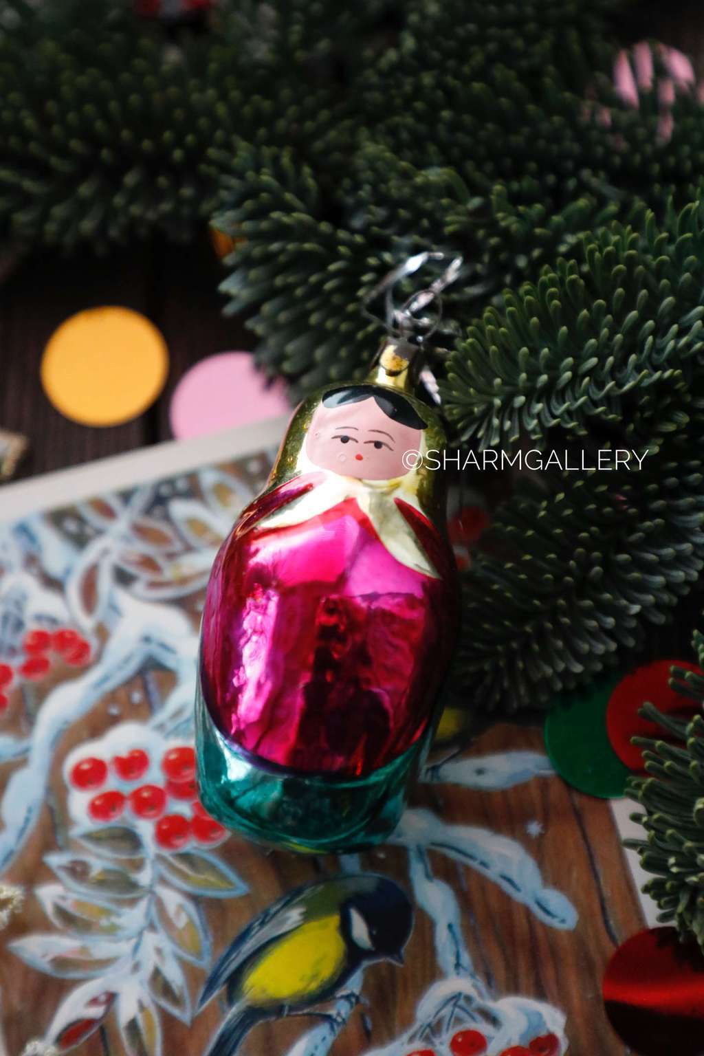 Матрешка. №21. Елочная игрушка, стекло на подвесе. СССР.