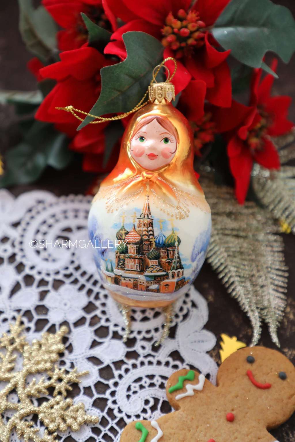 Елочная игрушка Матрешка. Стекло, роспись, Ариэль.