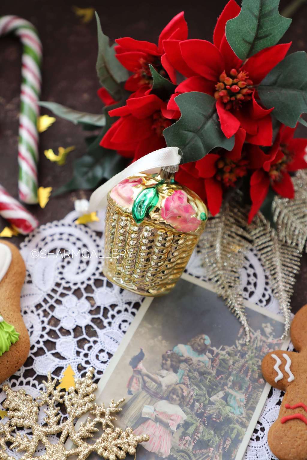 Золотая корзина с розами. №3. Елочная игрушка СССР.