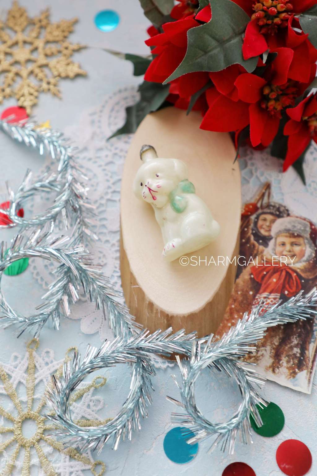 Собака "Щенок" №5. Елочная игрушка, стекло роспись. СССР.