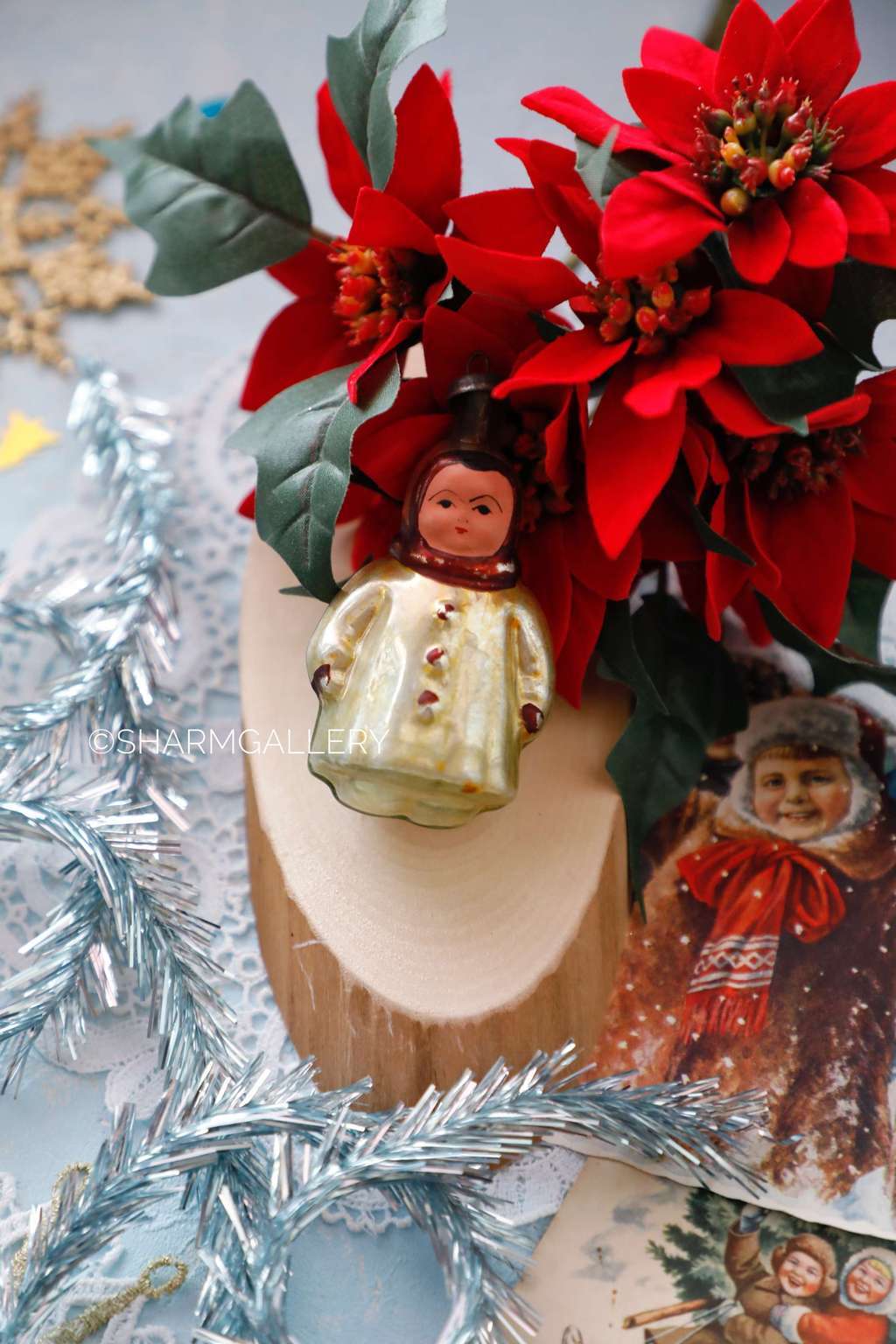 "Девочка". №4. Редкая, антикварная елочная игрушка, стекло. СССР.