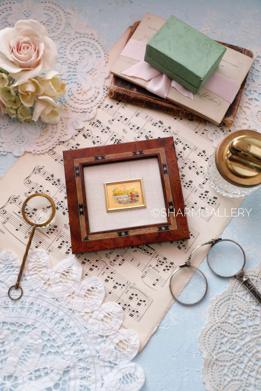 Винтажная картина «Рыбалка» в деревянной раме. Италия.