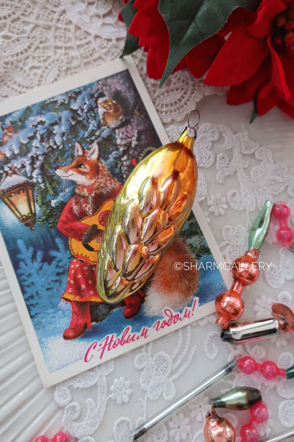 Колос/рожь. №3. Елочная игрушка, стекло, СССР.