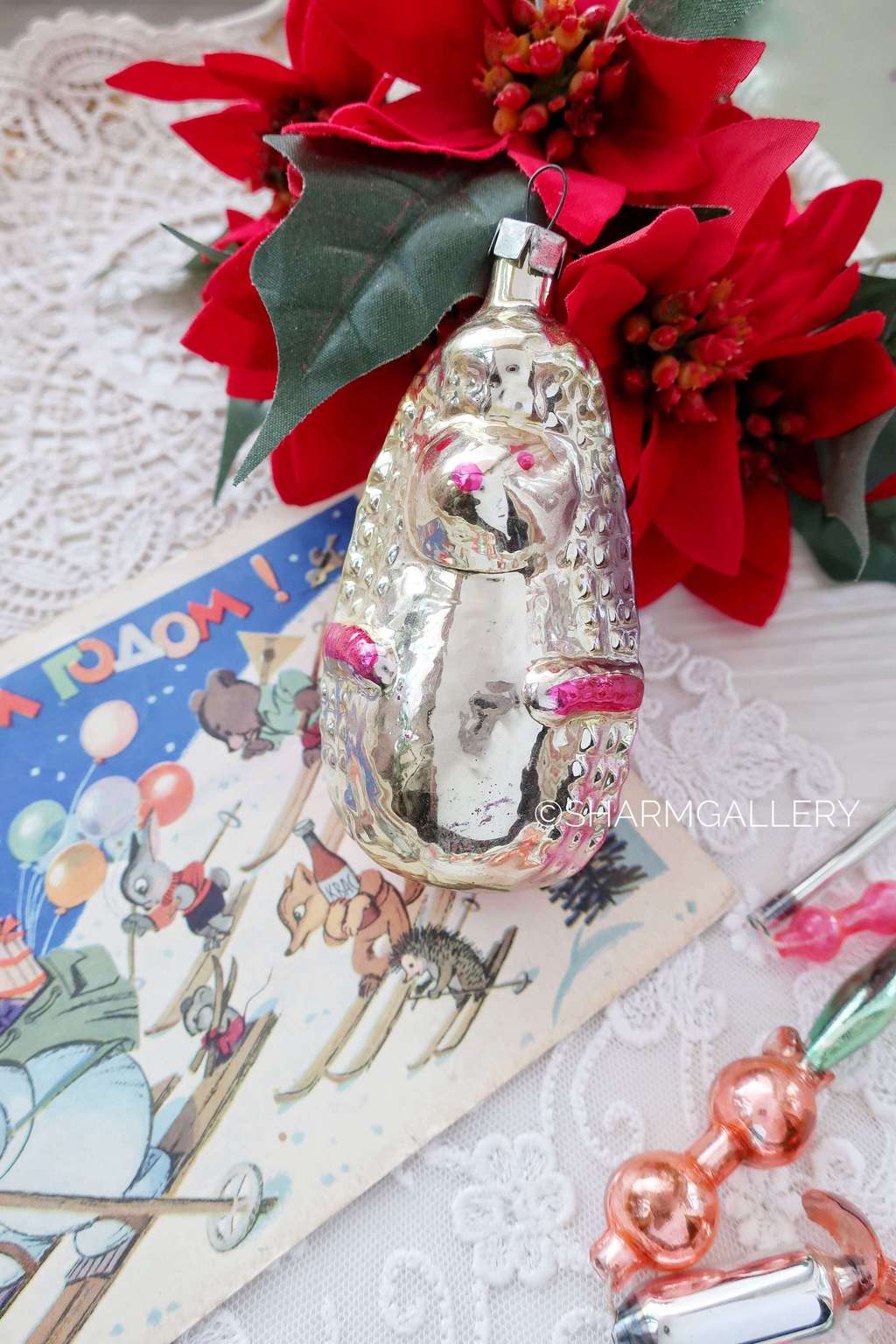 Ежик  №2. Елочная игрушка, стекло, СССР.