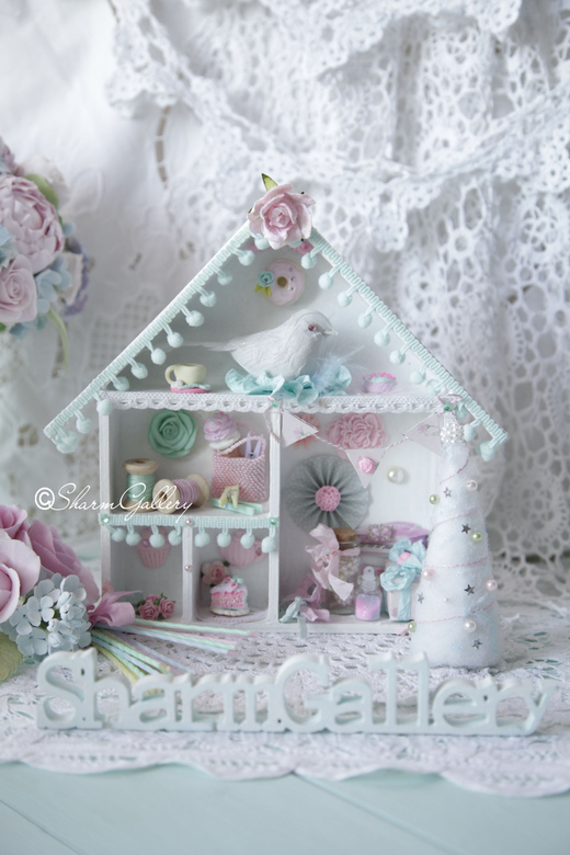 "Sweet Home". Домик - коллаж, ручная, авторская работа.