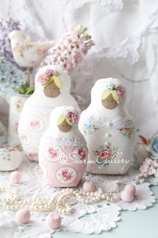 Набор "Цветочные Матрешки", интерьерная, текстильная кукла.