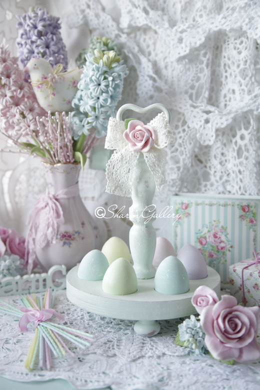 Подставка для яиц "Мятная", деревянная + 6 яиц.