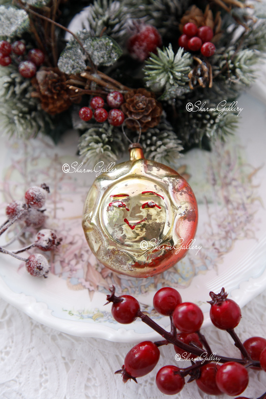 Солнце. Елочная игрушка, стекло, СССР.