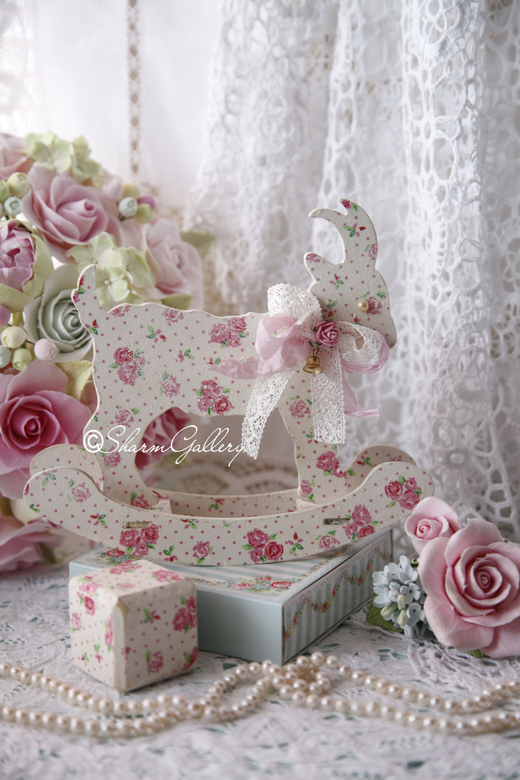 Коза - качалка "Sweet rose KoZa" + кубик. Деревянная игрушка.