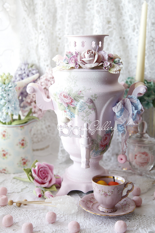 Самовар "Pink Flowers". Розовый самовар