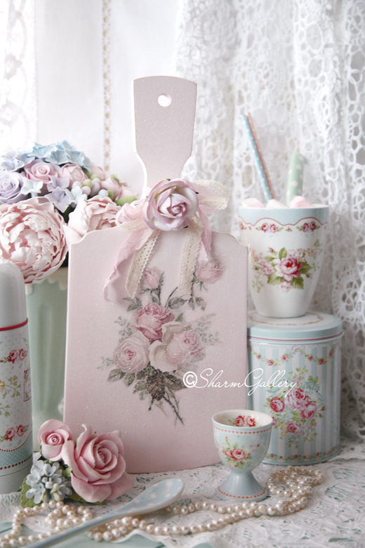 Доска деревянная "Shabby Rose".