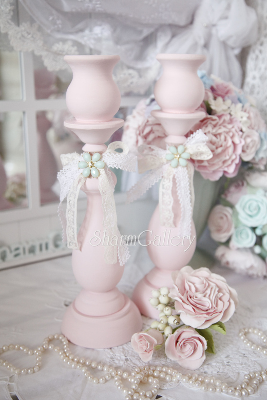 Подсвечники деревянные "Love Pink" + свечи в подарок!