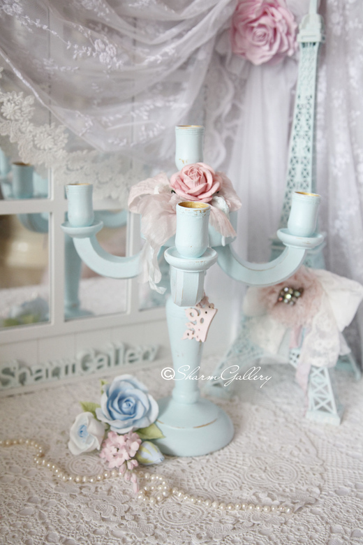 "Shabby rose". Канделябр на 5 свечей, деревянный.