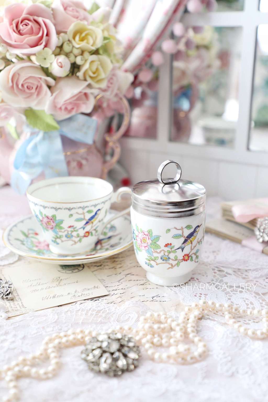 Чайная пара и Кодлер "Птица".  Pembroke Aynsley, Англия. Винтаж.