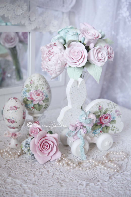 "Белый Кролик". Деревянная, интерьерная игрушка на колесиках.