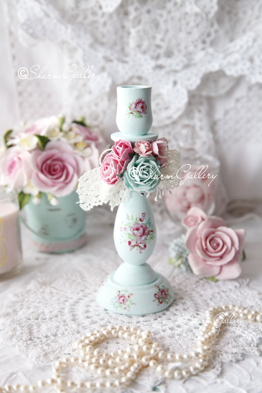 Подсвечник деревянный "Mint dream" + свеча в подарок!