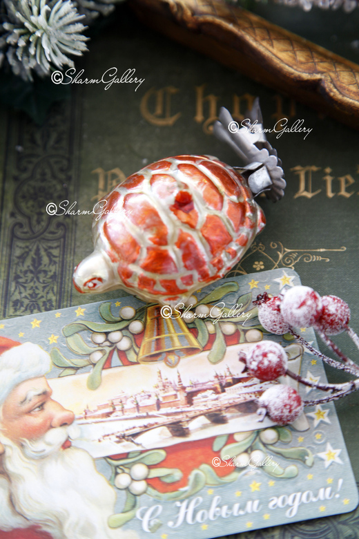 Черепашка. Елочная игрушка на прищепке, ГДР.