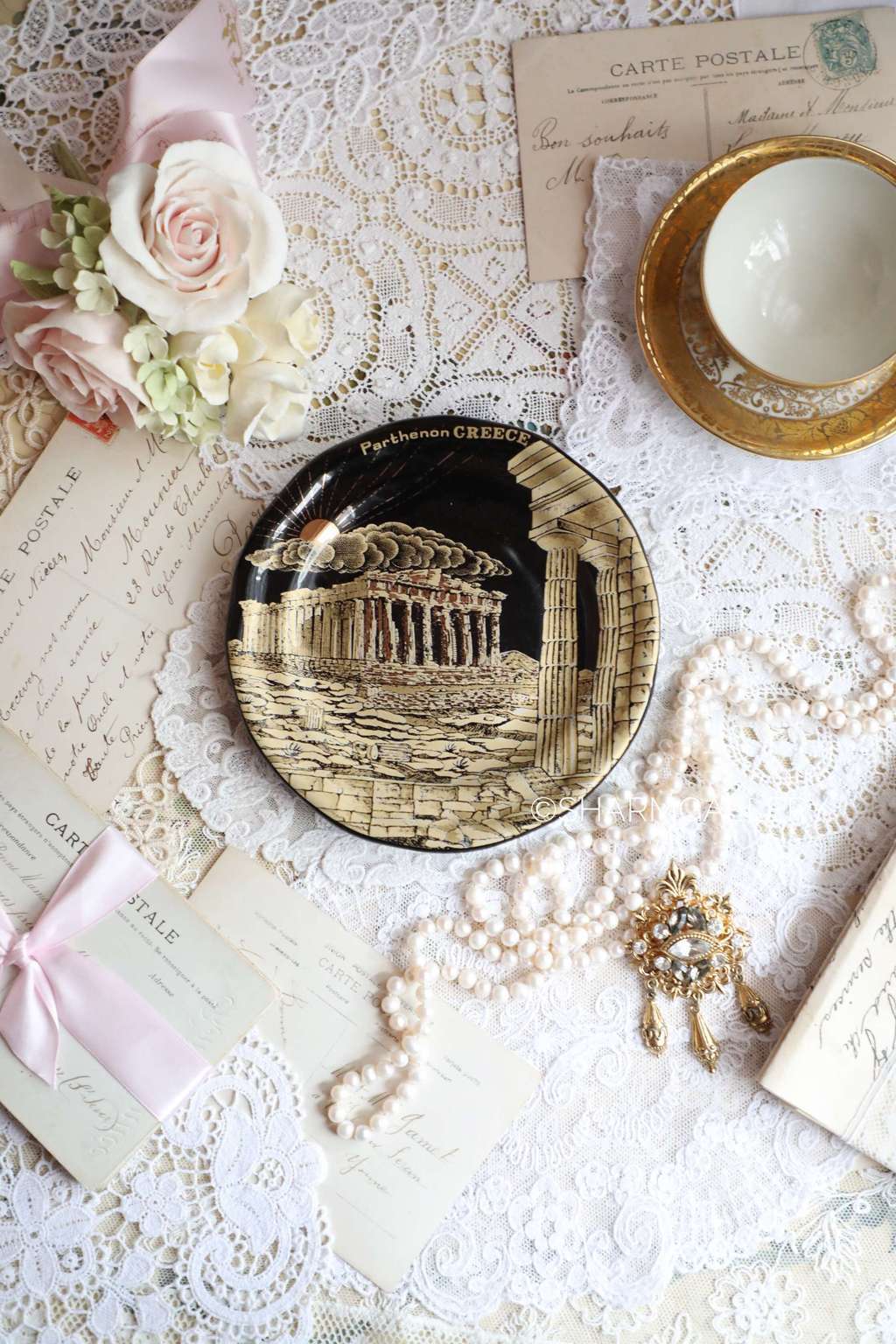 Декоративная тарелка, фарфор, позолота, Греция.