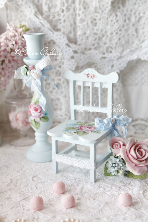 Набор "Shabby Rose". Подсвечник и стульчик.
