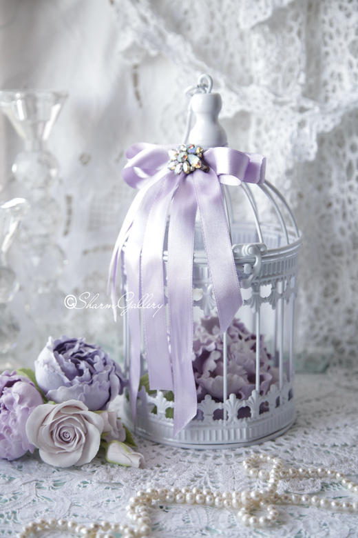 Клетка "Сиреневый пион", декоративная, интерьерная.