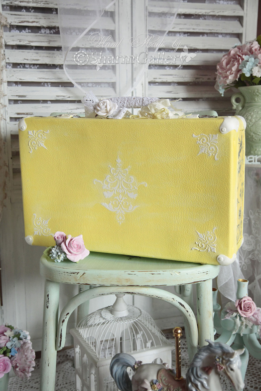 "Желтый чемоданчик". Чемодан винтажный, Шебби чемоданчик.