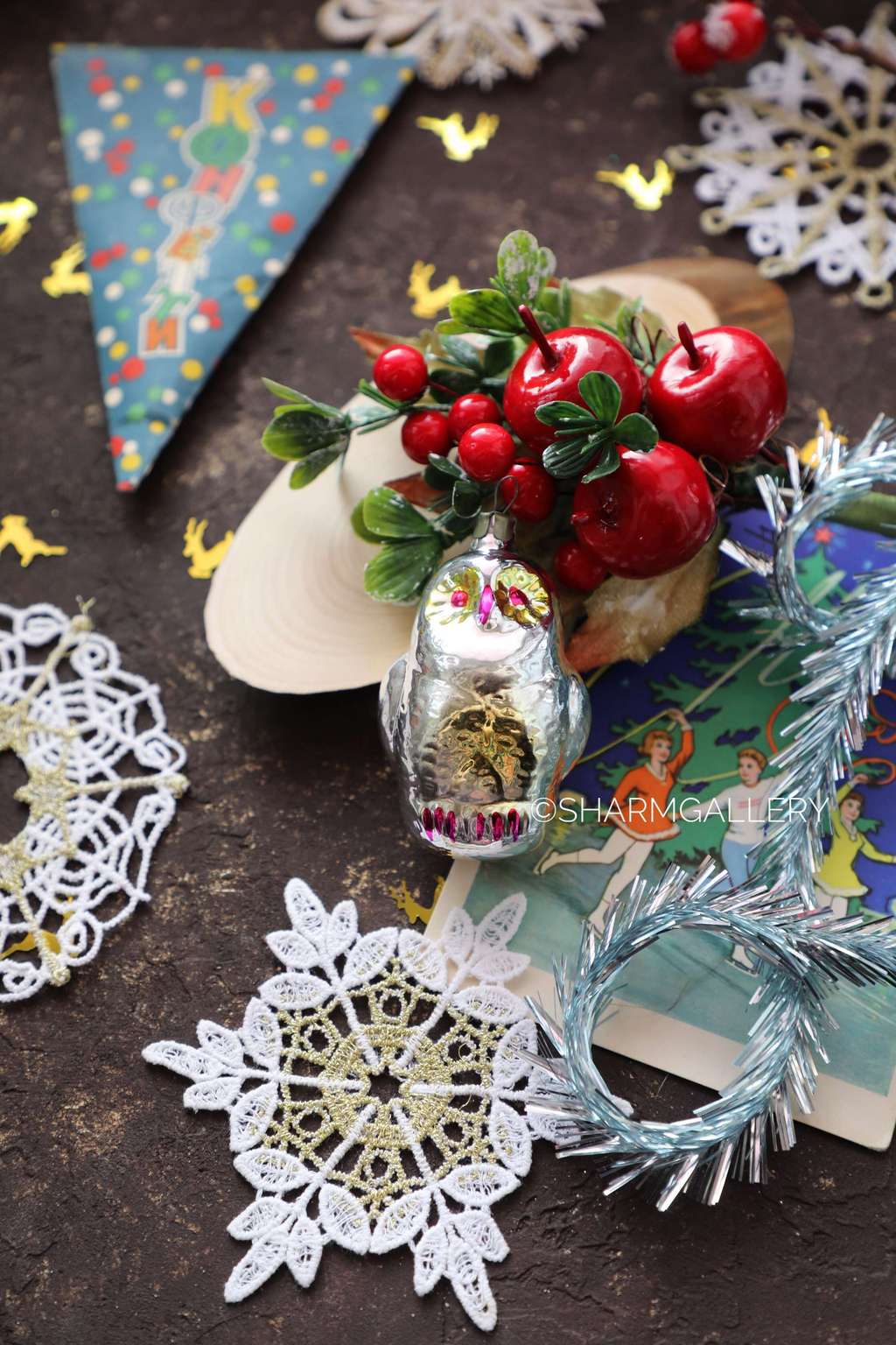 Елочная игрушка "Сова" №17, стекло, СССР.