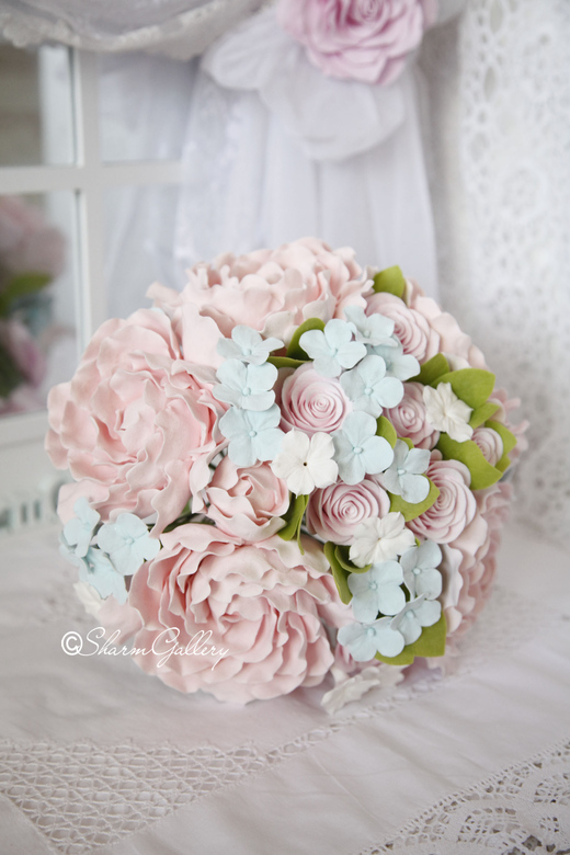 Букет цветов "Love Shabby", ручной работы из полимерной глины.