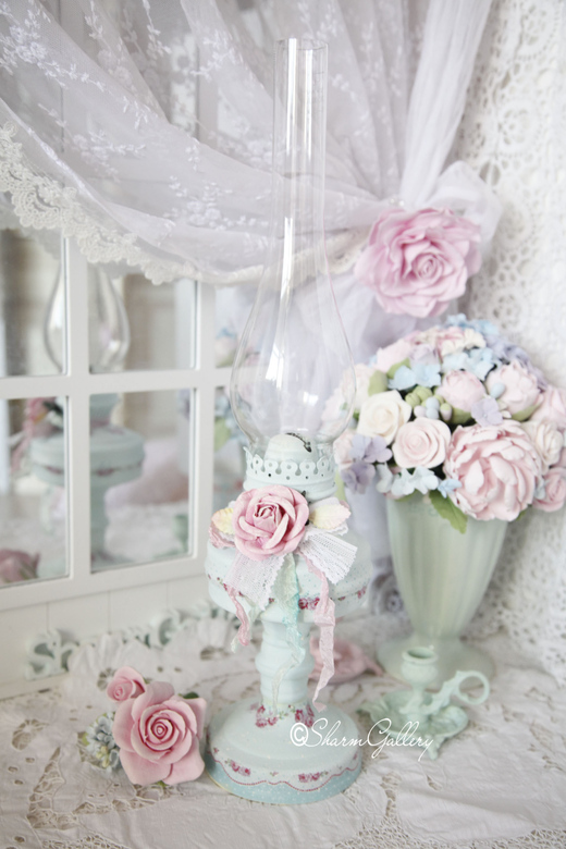 Винтажная, керосиновая лампа "Rose mint".