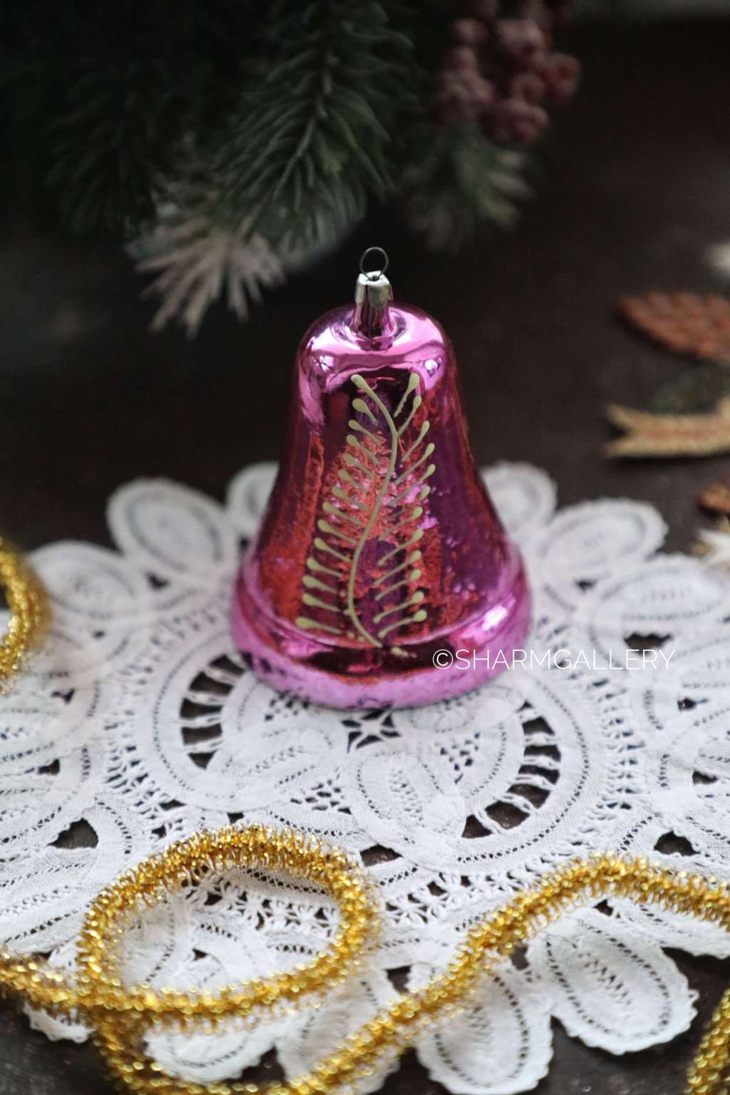 Колокольчик большой, звонит №11. Елочная игрушка, стекло, СССР.