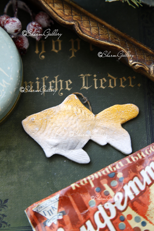 Елочная игрушка картон "Золотая рыбка" картонаж СССР.