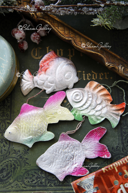 Елочная игрушка картон "Рыбки" 4шт. СССР.