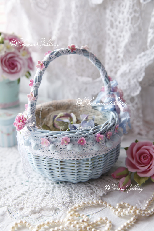 Корзина "Flower". Голубая, плетеная корзина.