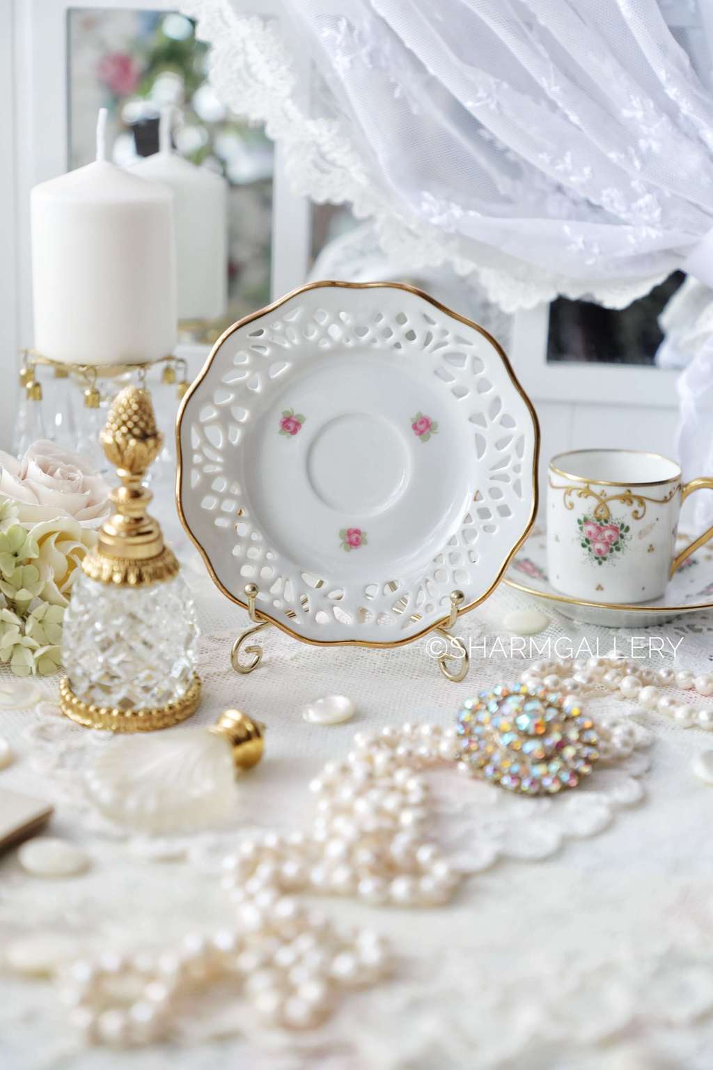 Винтажная розетка  Schumann. Прорезной фарфор, Бавария, Германия.