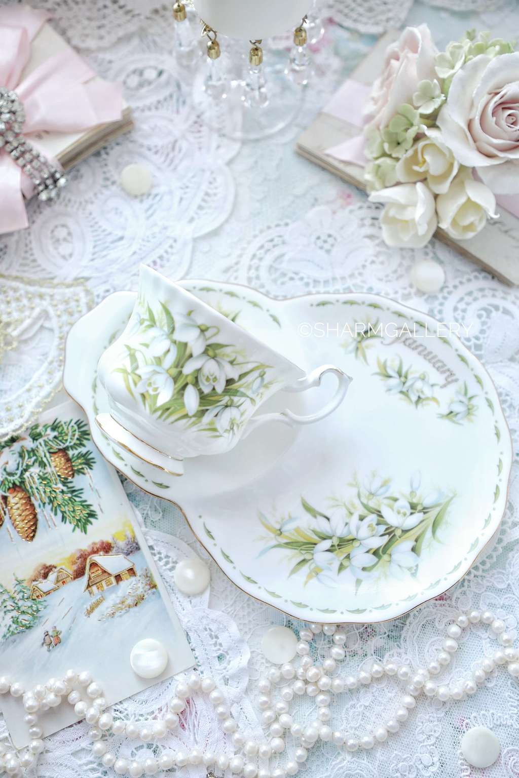 Чайная пара «Цветок месяца» Январь/Подснежник, фарфор Royal Albert Англия 1970г.