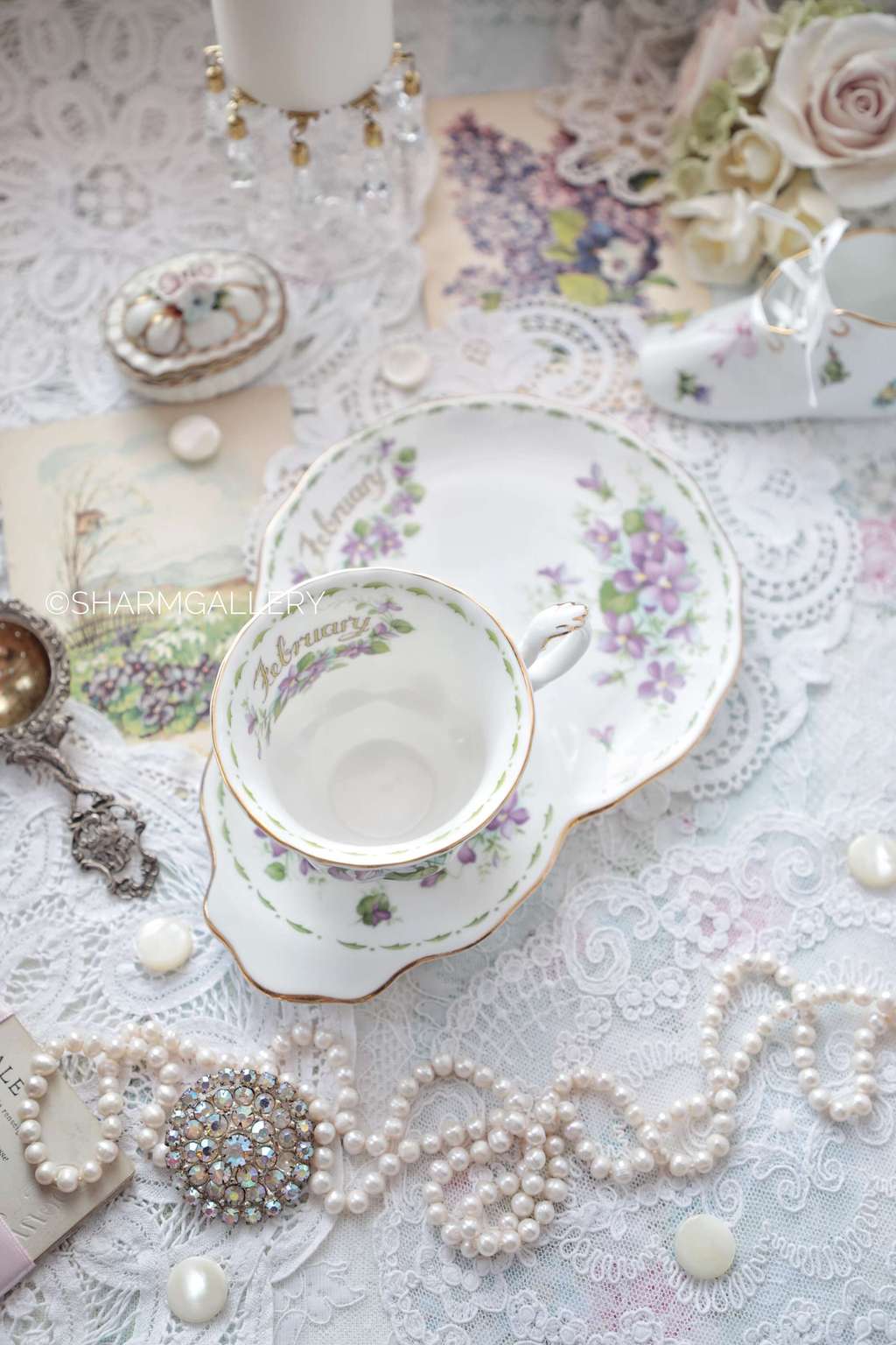 Чайная пара «Цветок месяца» Февраль/Фиалка, фарфор Royal Albert Англия 1970г.