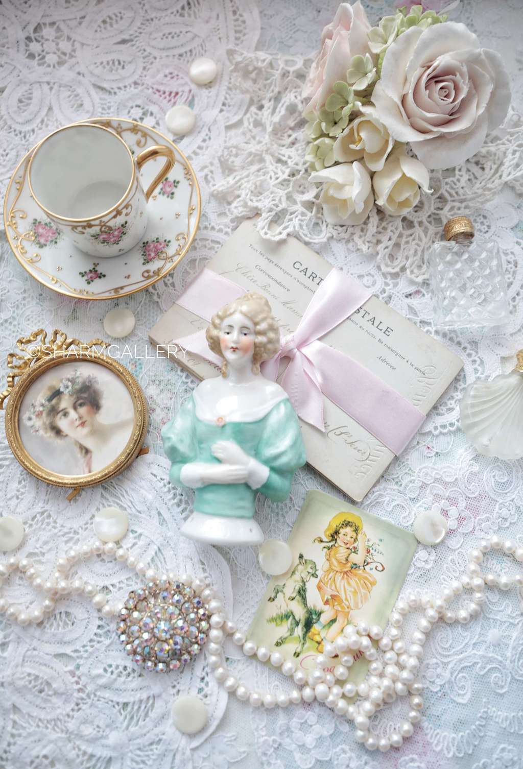 Half doll, крупная антикварная игольница. Фарфор, Германия.