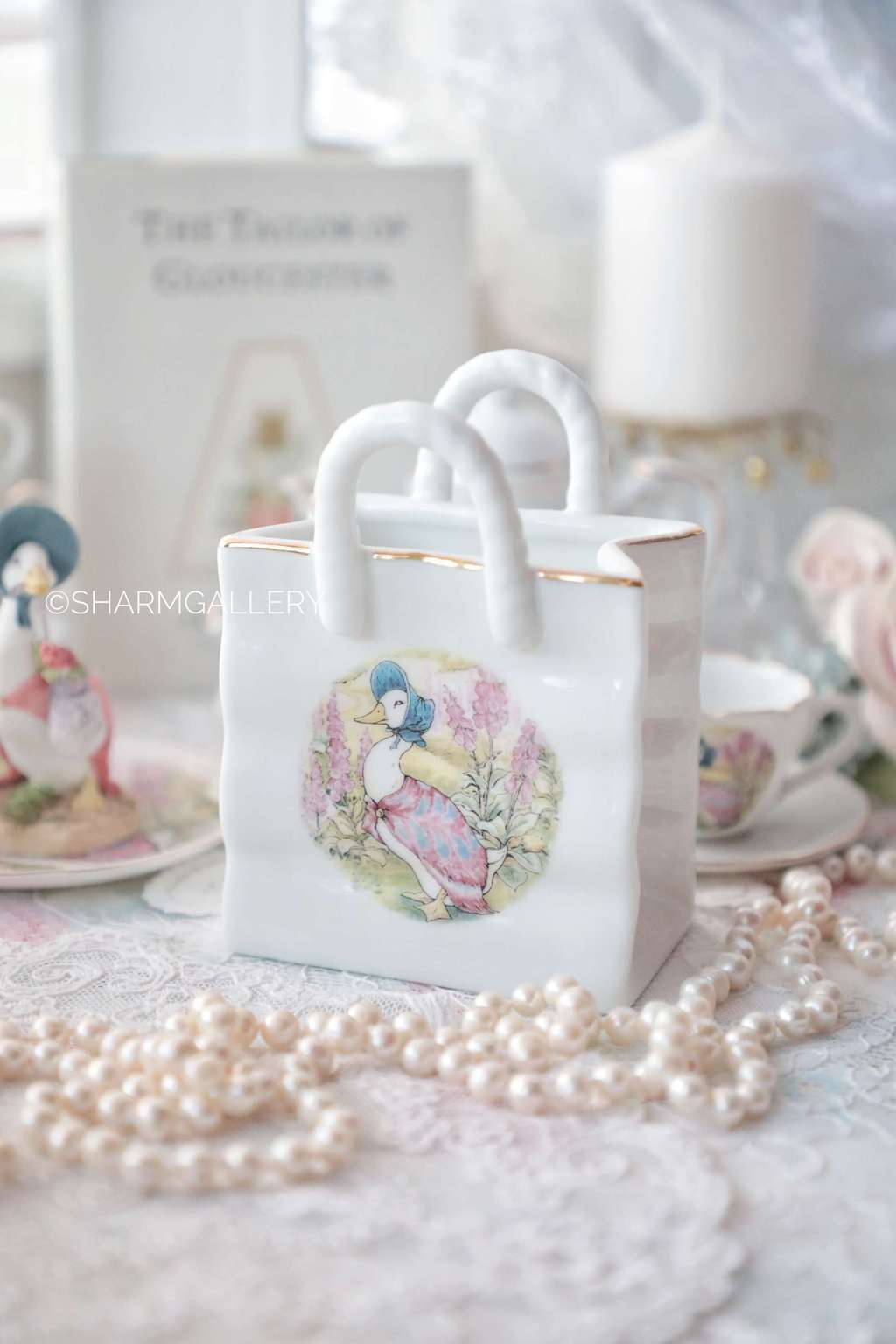 Вазочка - сумочка Гусыня Jemima, Беатрис Поттер, Reutter Porzellan, фарфор, Германия.