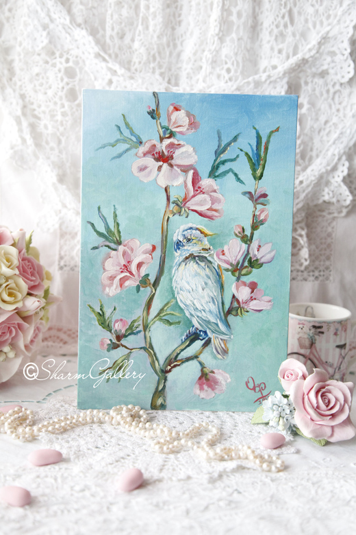 Картина, масло "Белый попугай".