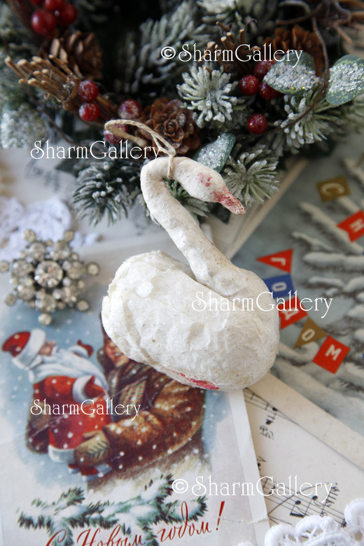 Елочная игрушка из ваты "Лебедь". СССР