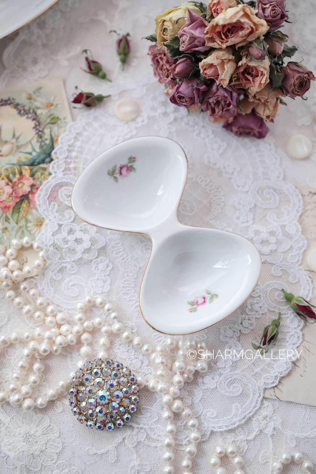 Старинная солонка Мейсенский букет фарфор Чехословакия.