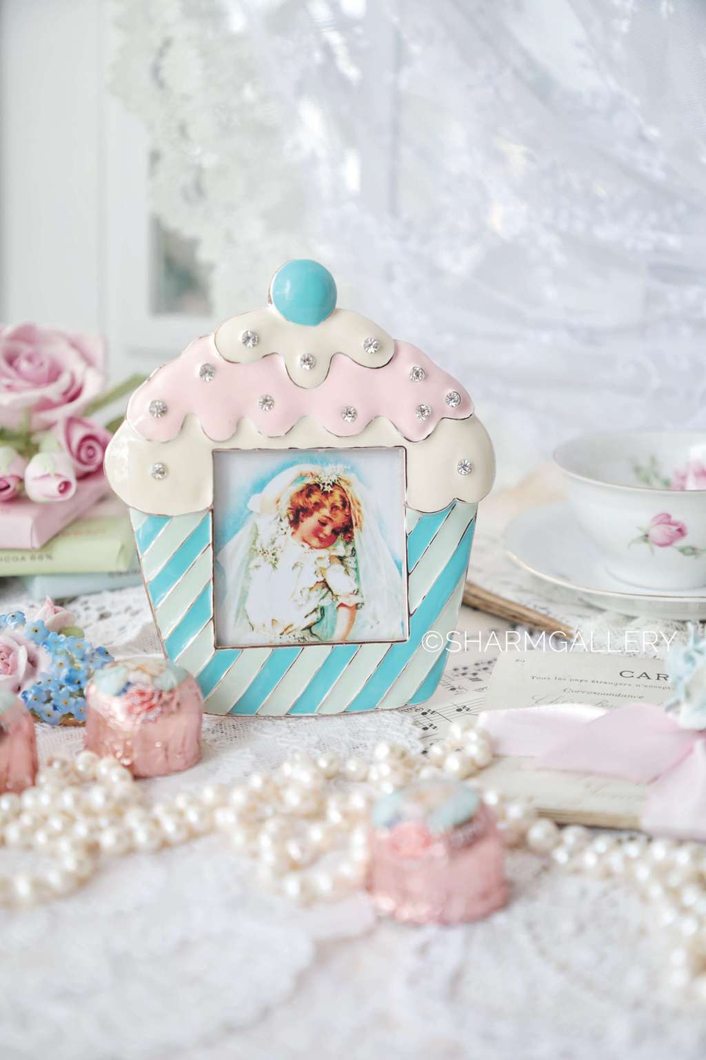 Фоторамка «Капкейк» голубой, металл с эмалью. Голландия.