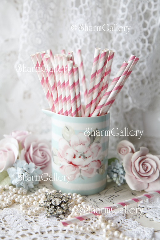 Трубочки бумажные "Candy Bar". Розовый декор.