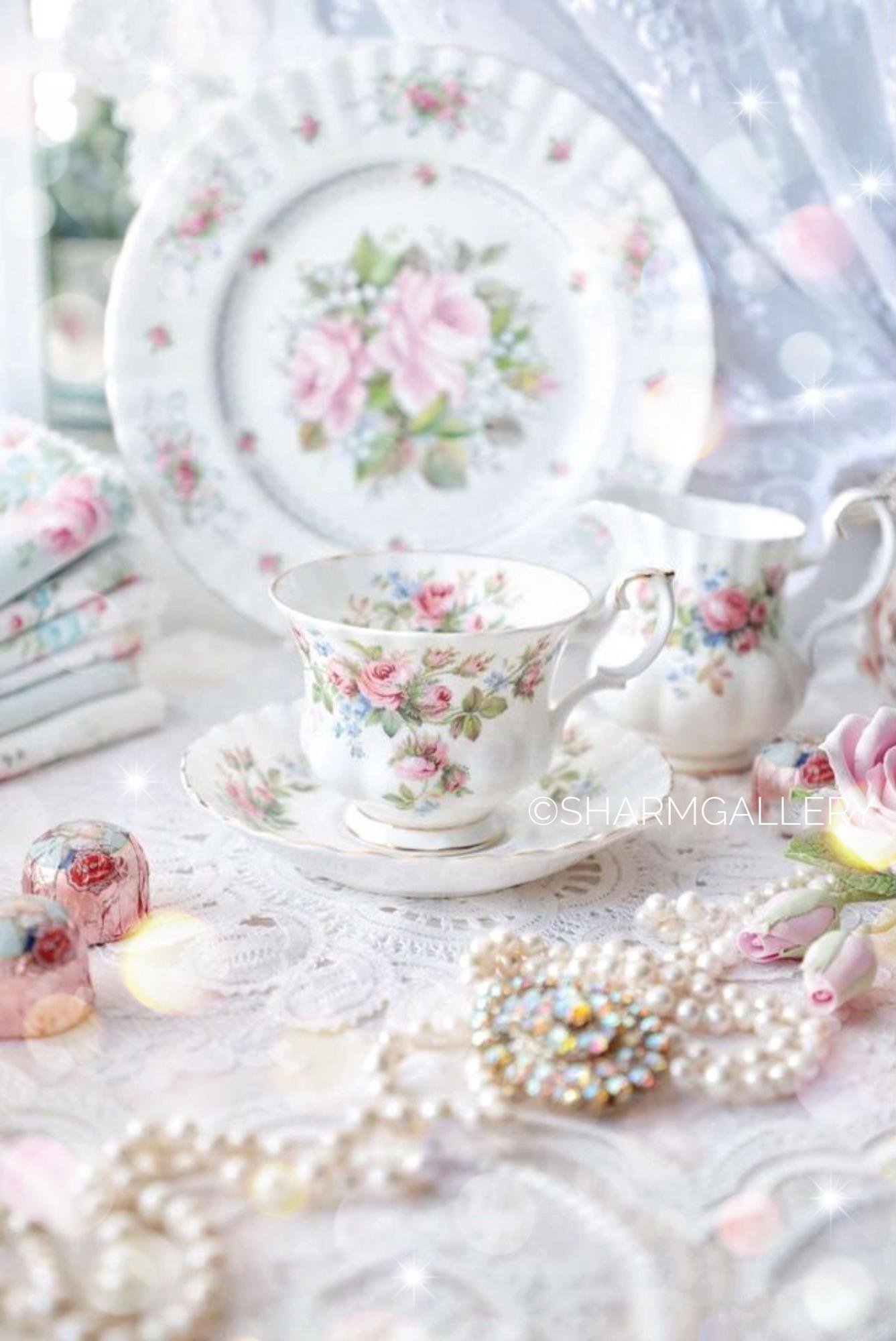 Чайная пара Moss Rose Мускусная Роза, фарфор Royal Albert Англия 1970гг.