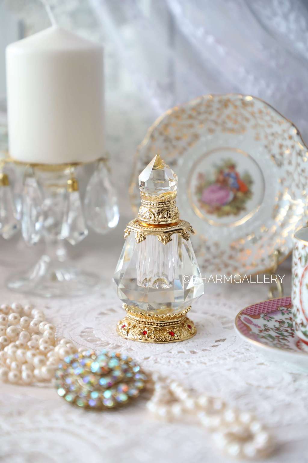 Флакон для духов хрусталь, позолота. Винтаж, ОАЭ.