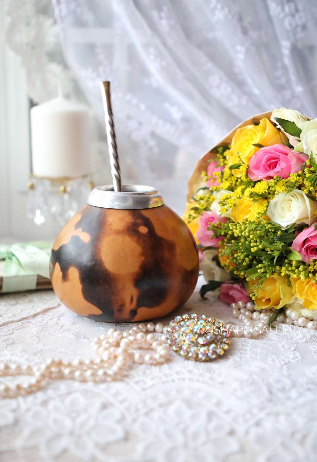 Калабас и Бомбилья  для чая матте, тыква металл.