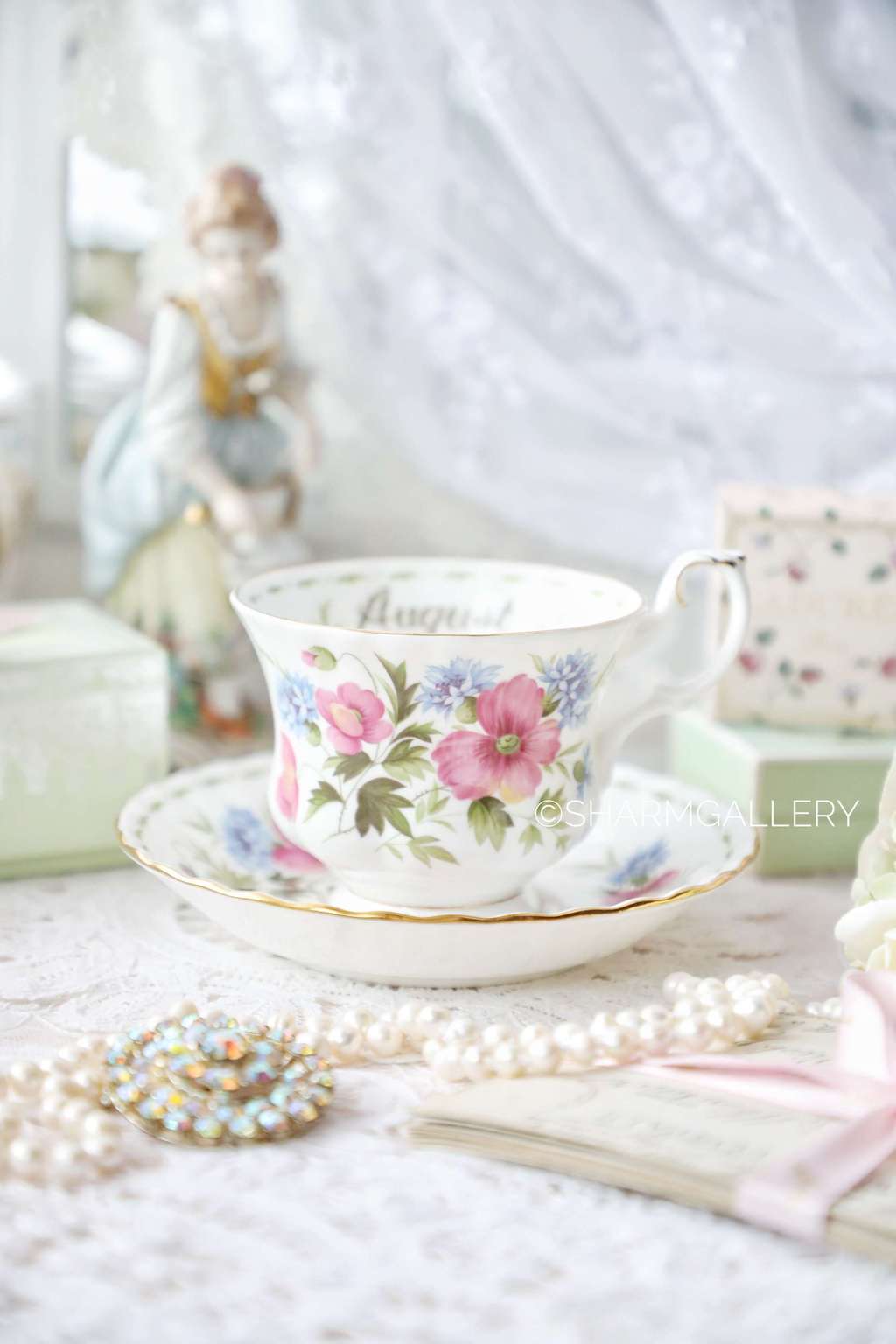 Чайная пара «Цветок месяца» Август/Мак August/Poppy фарфор Royal Albert Англия.