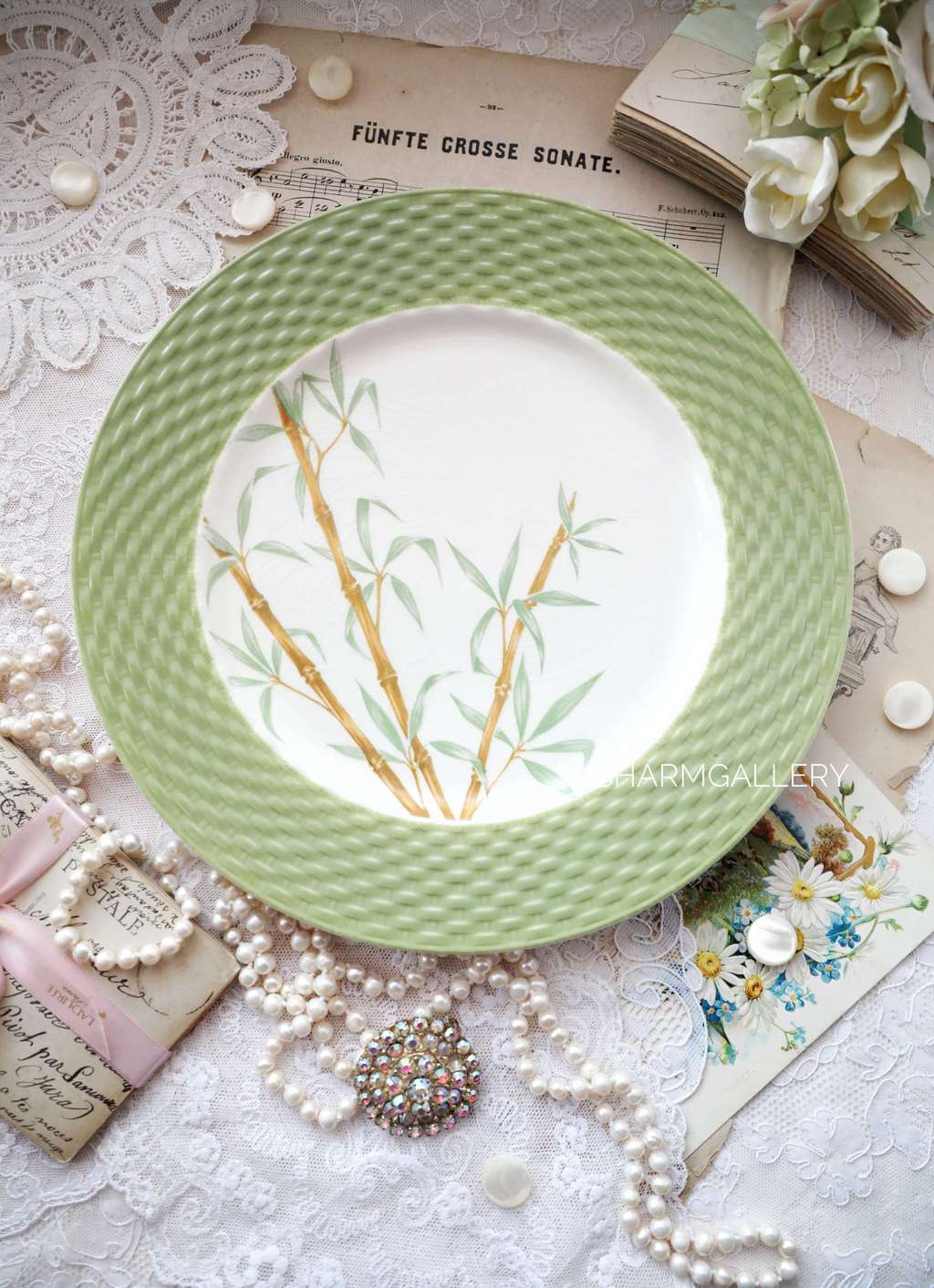 Винтажная тарелка «Бамбук» Pagnossin, 27см., керамика Италия.