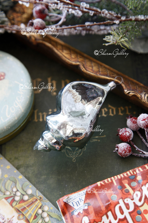 Ракушка (бирюзовая) Елочная игрушка СССР.