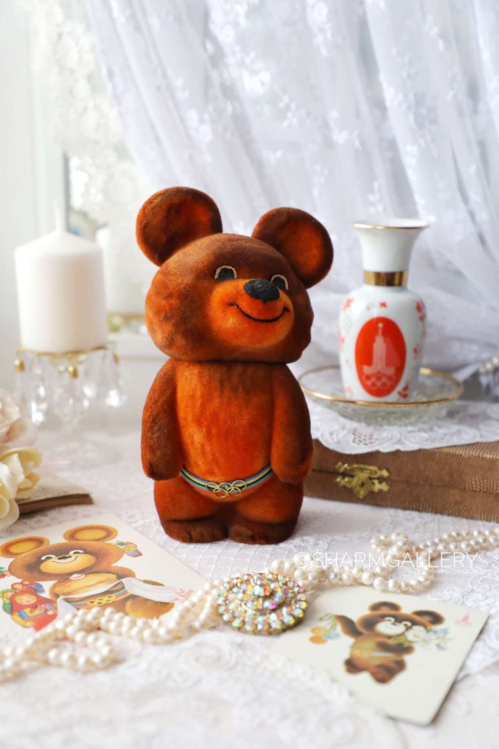 Советская коллекционная игрушка "Олимпийский мишка" 18см., поролон, бархат СССР.